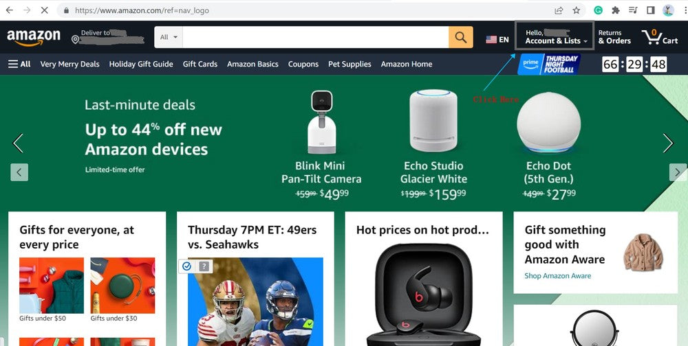 Amazon account menu showing Your Orders