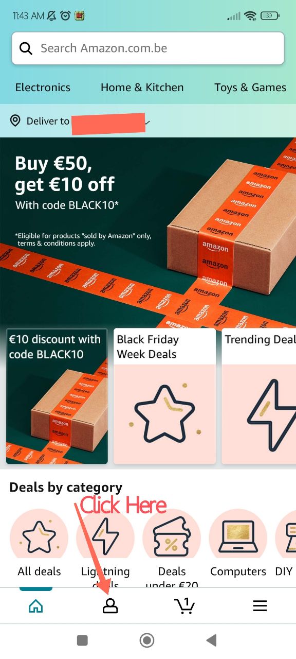 Amazon app account page showing Your Orders