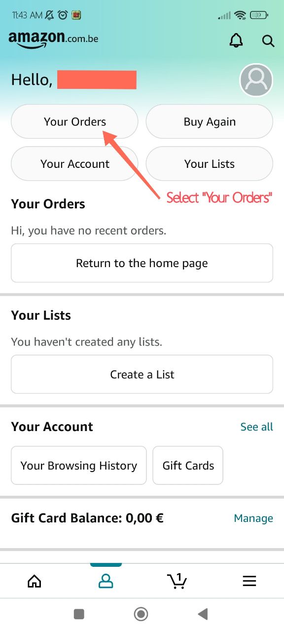 Amazon app order filter screen